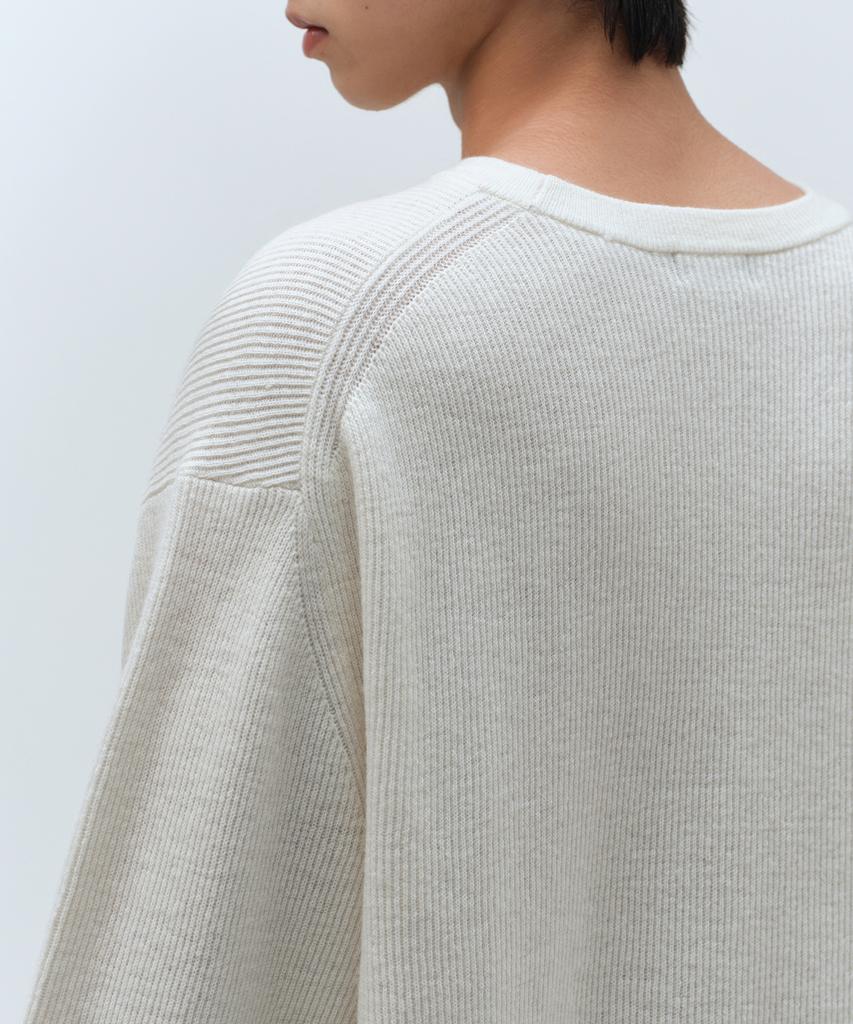 Musinsa Standard [Victoria Wool] Минималистичный вязаный джемпер в рубчик с круглым вырезом [Кремовый]