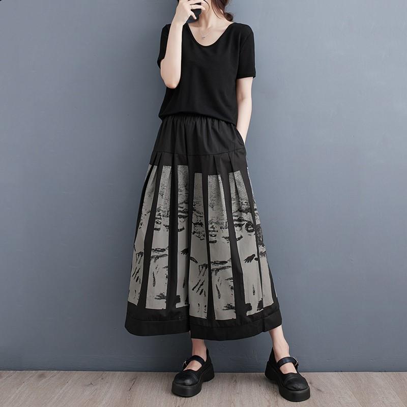 Черные винтажные повседневные свободные летние широкие брюки с высокой талией для женщин.