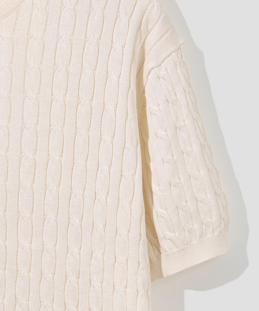 AGOD Cotton Modal Washable Crew Neck Cable Knit [Ivory]