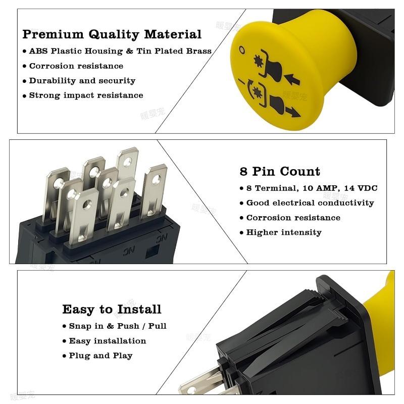 Xiaomi 10A 14V 10 AMP Lawn Mower Parts Yard Garden Outdoor Tool Lawn Mower Switch Accessories Garden Tool 8 Terminals Clutch PTO Switch