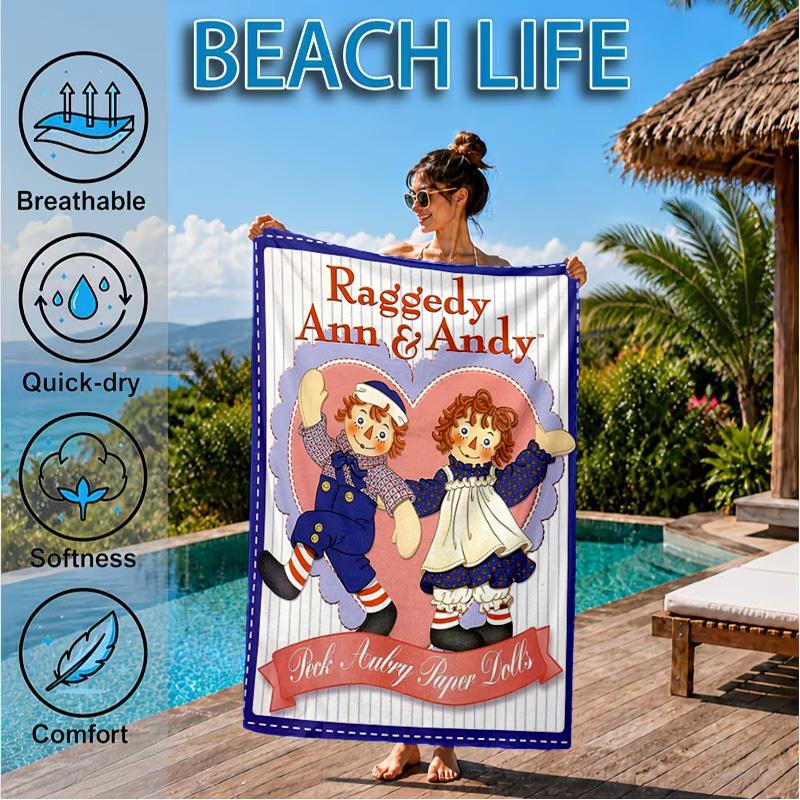 Raggedy Ann And Andy Adventure Beach Towel, Quick-drying, Easy to Care for, Suitable for Both Fitness and Beach Vacations,Sports Essential