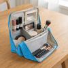 Large Capacity Vertical Makeup Bag Standable Multi-Compartment Skincare Storage Bag with Mirror Partitioned Cosmetic Organizer