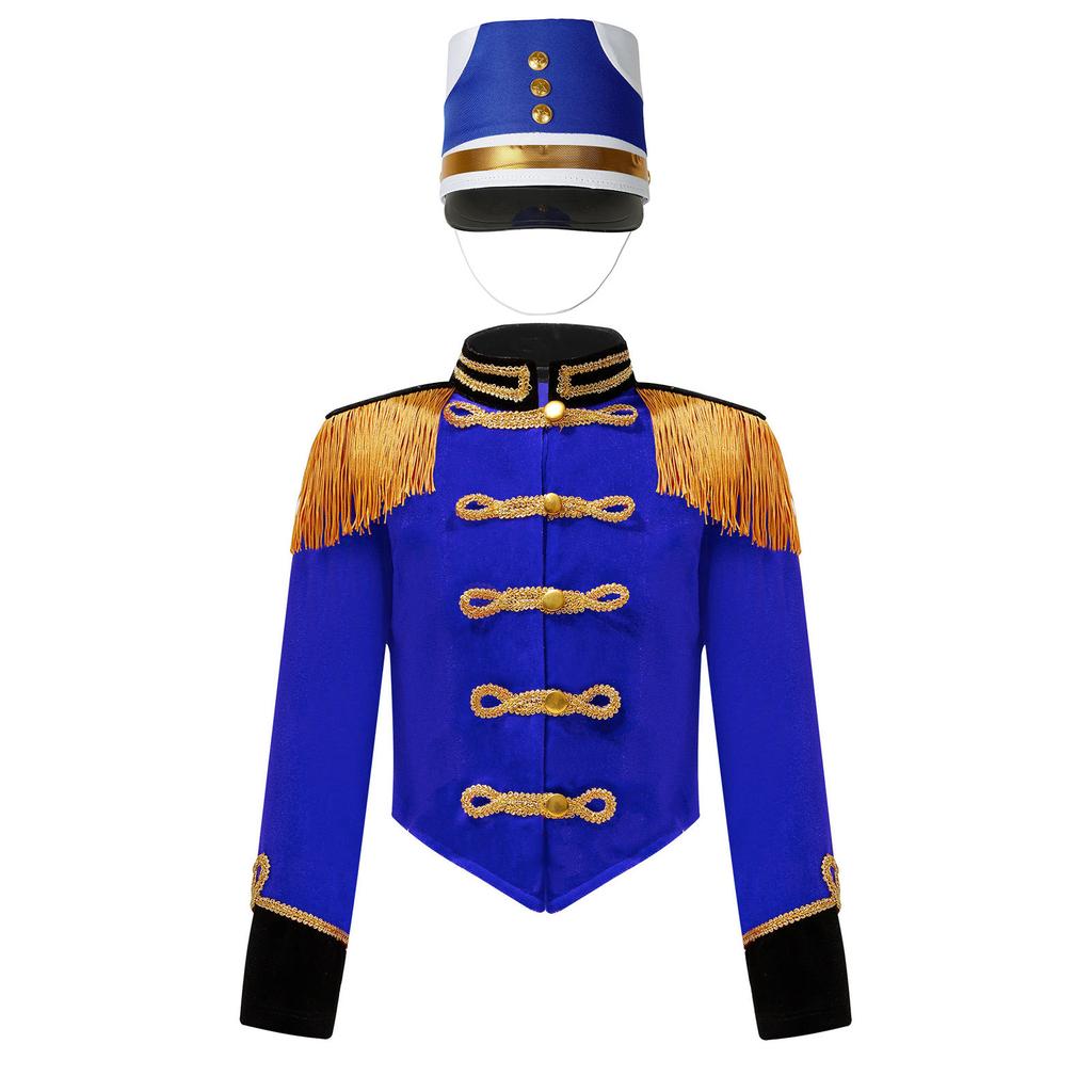 Boys Girls Drum Major Team Uniform Nutcrackers Costume Set Marching Band Tassel Jacket Coat Hat Outfits for Drummer Performance