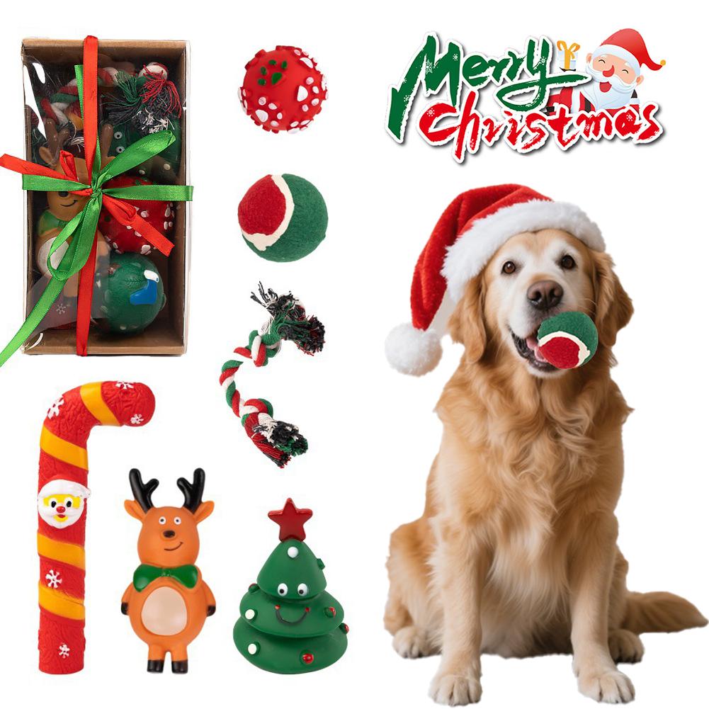 Dog Christmas Gift Box Pet Christmas Stocking Stuffers Durable Interactive Fun Dog Toy Assortment Pack Safe Rubber Chew Toys