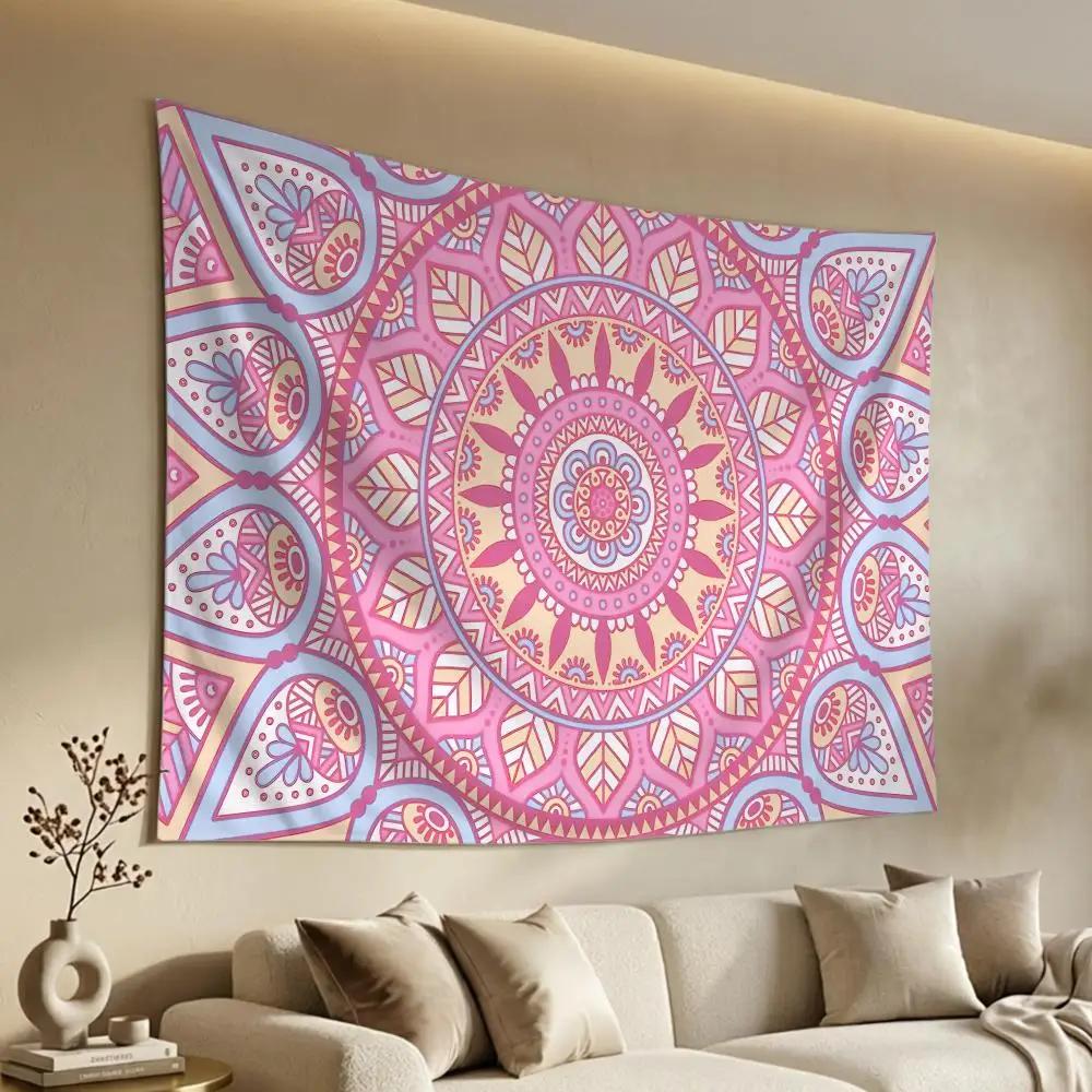 Casual Warm Daily Polychrome M-Mandala Flower Tapestry Washable Soft Tapestry Wall Hanging Decor for Living Home Room Bedroom