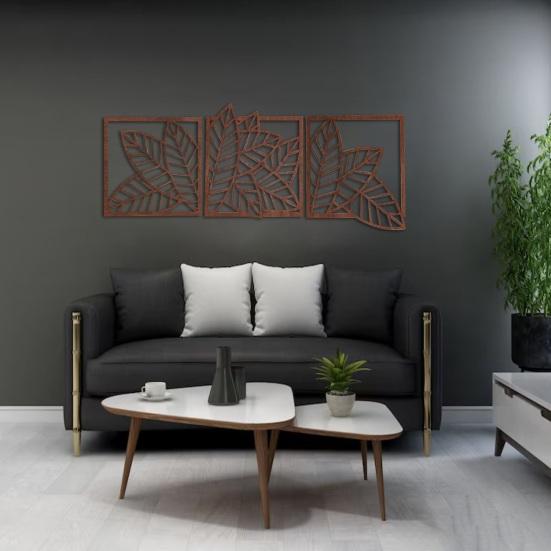 3Pcs/Set Wooden Hollow Leaf Wall Decoration Farmhouse Rustic Leaves Wall Art Home Bedroom Living Room Bathroom Wall Decorative Sign