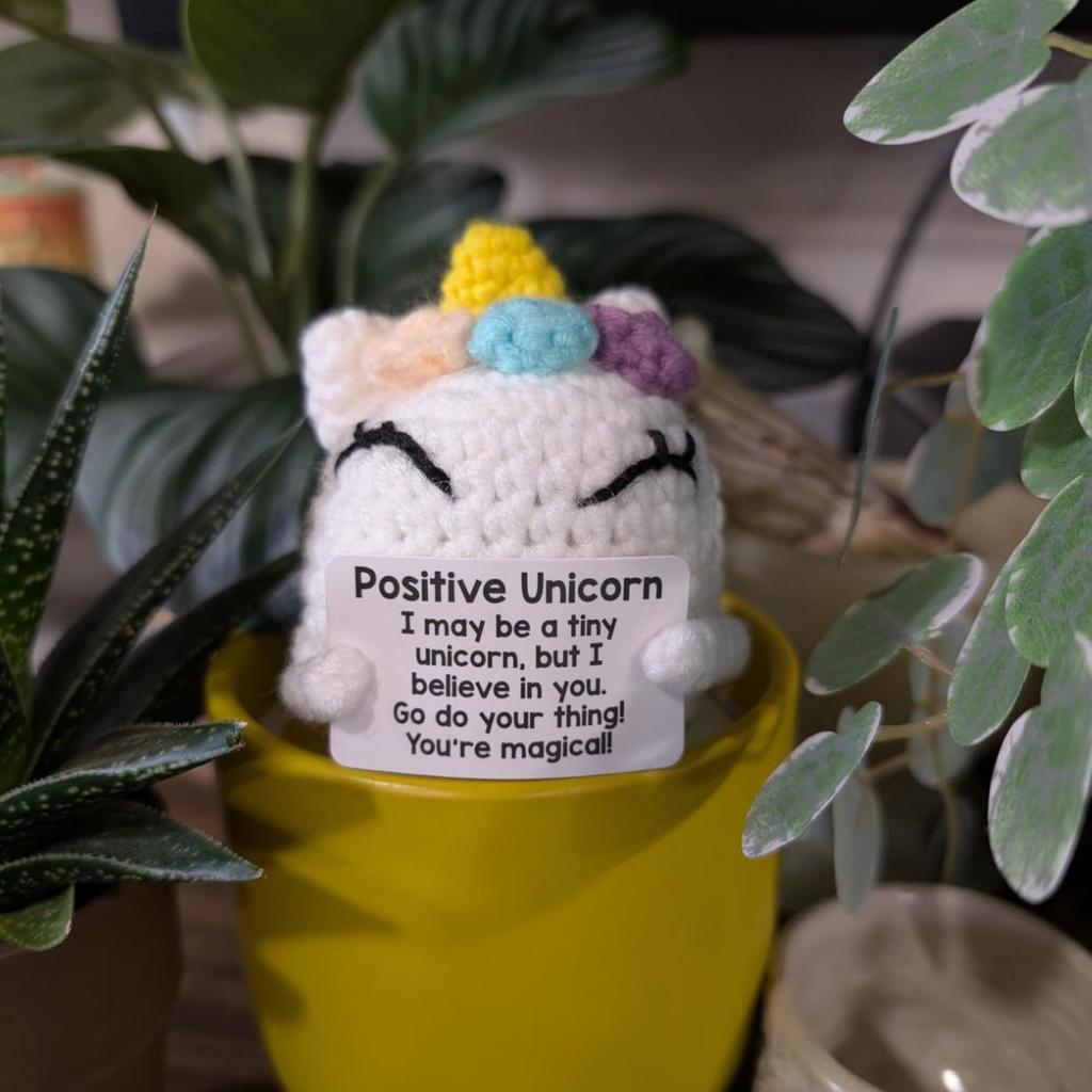 Funny Emotional Support Positive Crochet Unicorn Doll Cute Handmade Knitted Unicorn Desk Desktop Home Decoration Christmas Gift