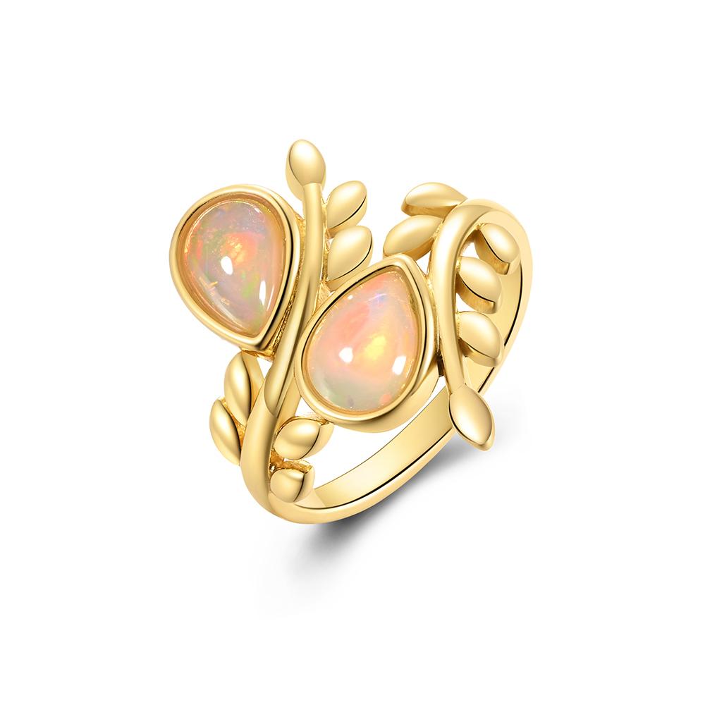 925 Sterling Silver Opalwomen Ring Tree Leaves Design Pear Shape Natural Gemstones Fine Jewelry for Wife Anniversary Birthday Gift