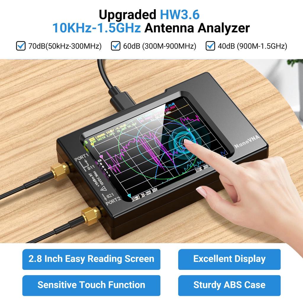 Анализатор сетевых антенн, NanoVNA-H Vector10KHz-1.5G HzMF HF VHF UHF с коэффициентом стоячей волны по напряжению оболочки, фазой, задержкой, Смитом
