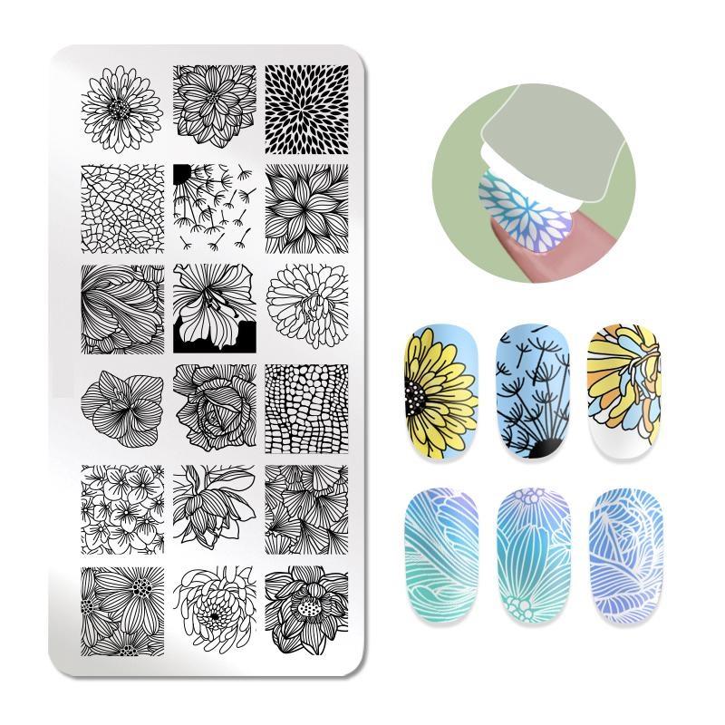 Штамповочные пластины для дизайна ногтей, листья, цветы, трафареты из нержавеющей стали, инструменты для штамповки изображений для ногтей, маникюрные инструменты