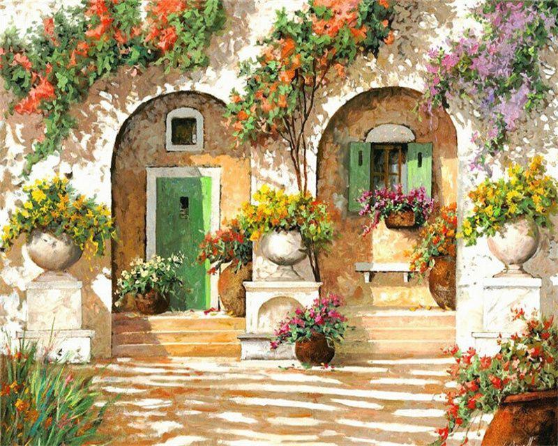 RUOPOTY Раскраска по номерам Городской пейзаж для гостиной на холсте Уникальный подарок Акриловая картина по номерам Дом