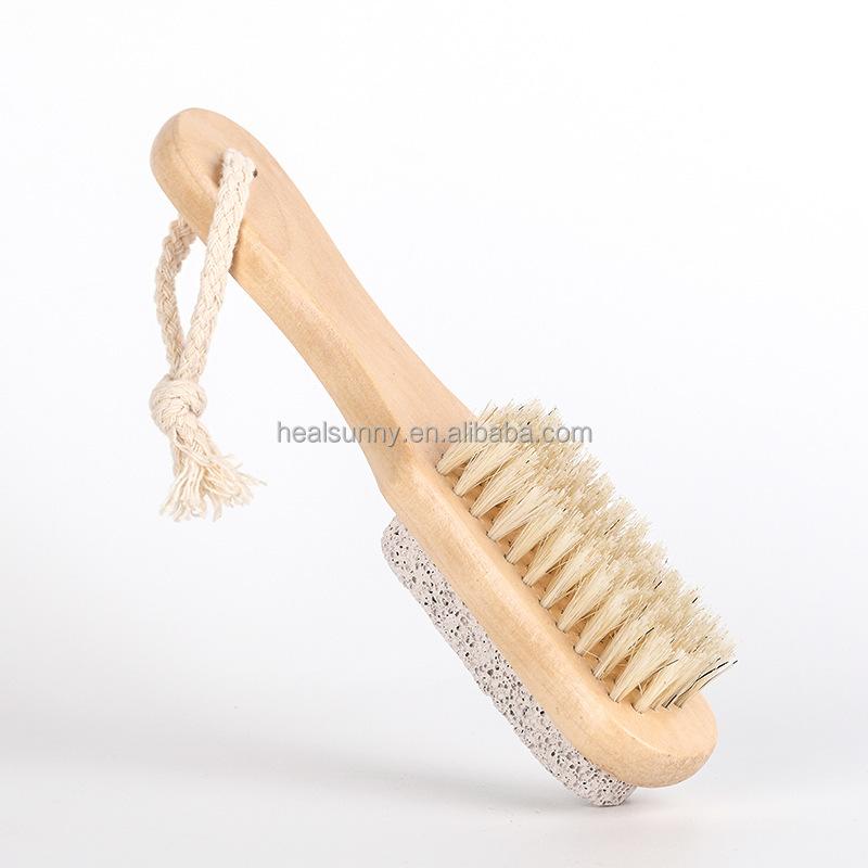 2 in 1 Double-sided Foot Care Scrub with Wooden Handle Foot File and Pumice Stone Cleaning Brush Nail Dusting Brush