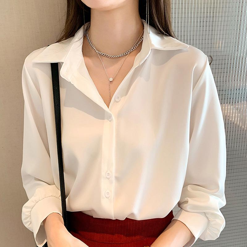 Ladies' Shirt Women's White Shirt Early Fall Long-sleeved Shirt Design Sense Niche Temperament White Chiffon Blouse Temperament Elegant Fashion Top