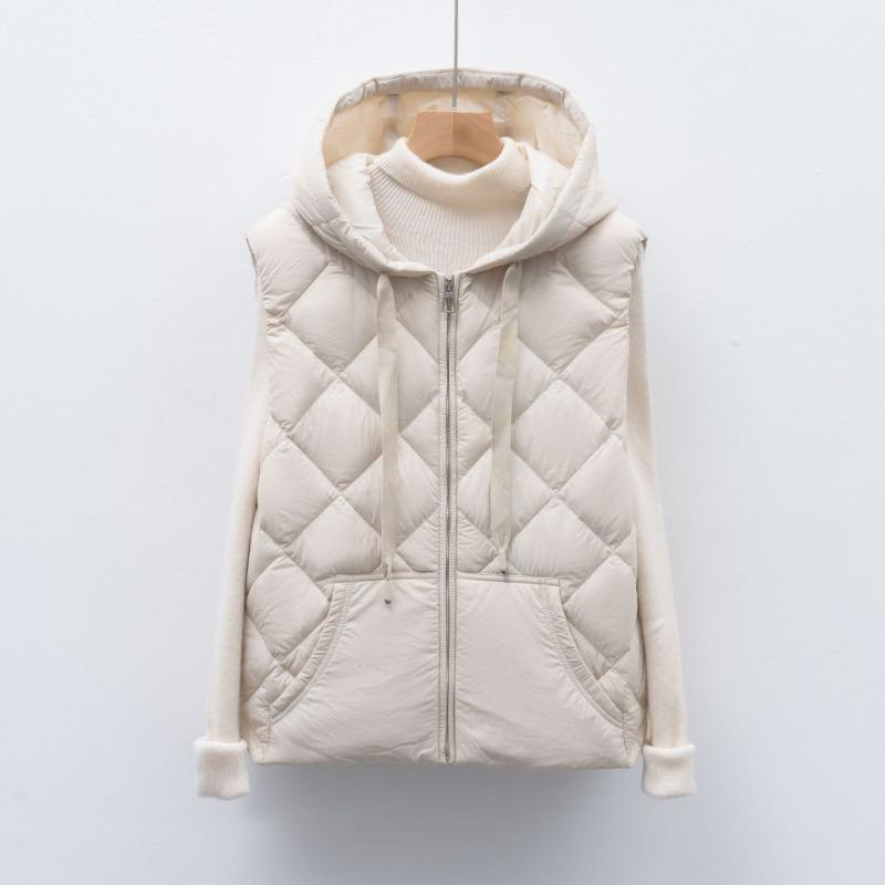 90 Duck Down New National Standard Autumn and Winter New Solid Color Vest Hooded Down Vest Women
