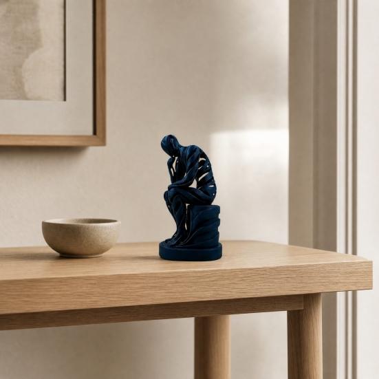 Орнамент "Мыслитель", 3D-печатная матово-белая скульптура, Скульптура для гостиной, Декор для рабочего стола, книжной полки