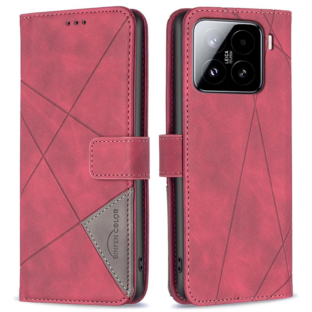 BINFEN COLOR For Xiaomi 15 Pro Phone Cases Wallet Stand Geometry Imprinted Leather Cover