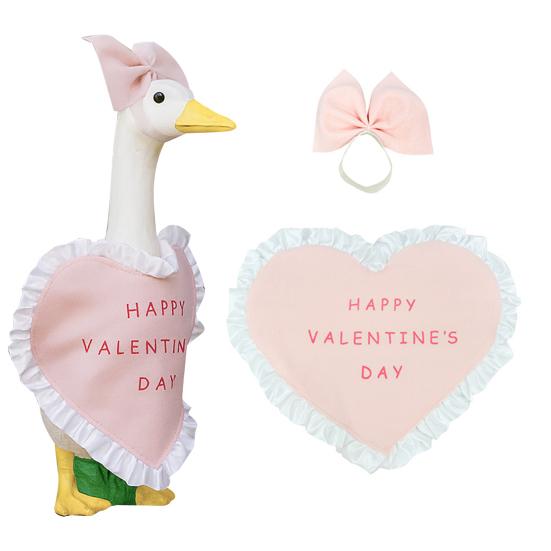 1 Set Valentine's Day Porch Goose Outfit Pink Heart Ruffled Garment And Bow 23 Inch Goose Costume for Yard Lawn Porch Wedding Party Decoration