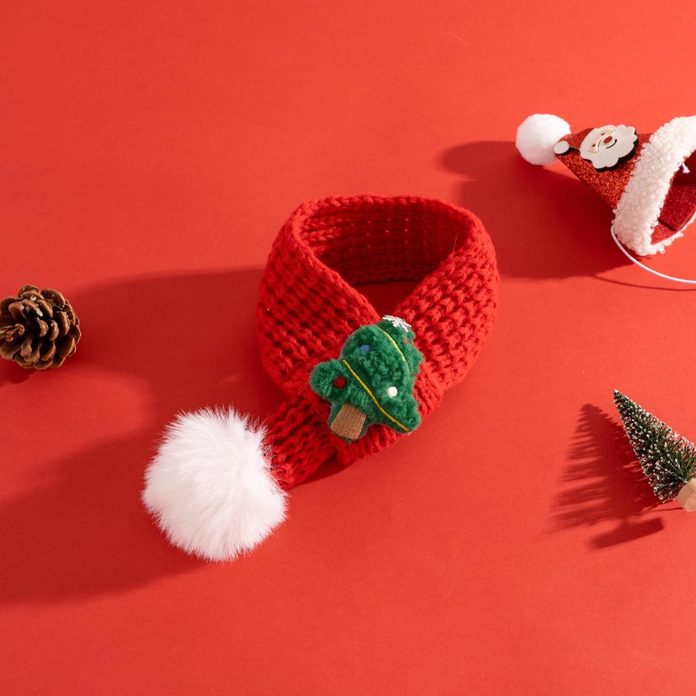 New Pet Cat Knitted Scarf Red Soft Knit Scarves Christmas Decor with Fuzzy Pompom Dogs Xmas Costume for Winter
