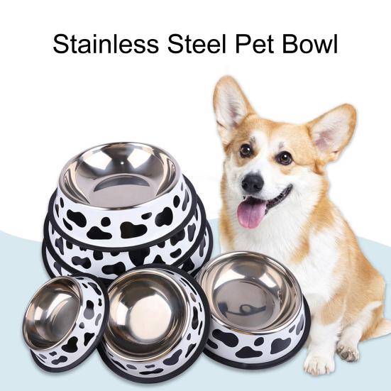 Миска для собаки с принтом, цельная нескользящая поверхность, гладкая, легко чистящаяся, домашний аксессуар из нержавеющей стали