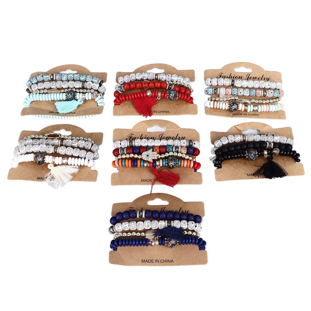 Colorful Beaded Bracelet Multilayer Stackable Bead Bracelet Multicolor Stretch Beads Bracelet for