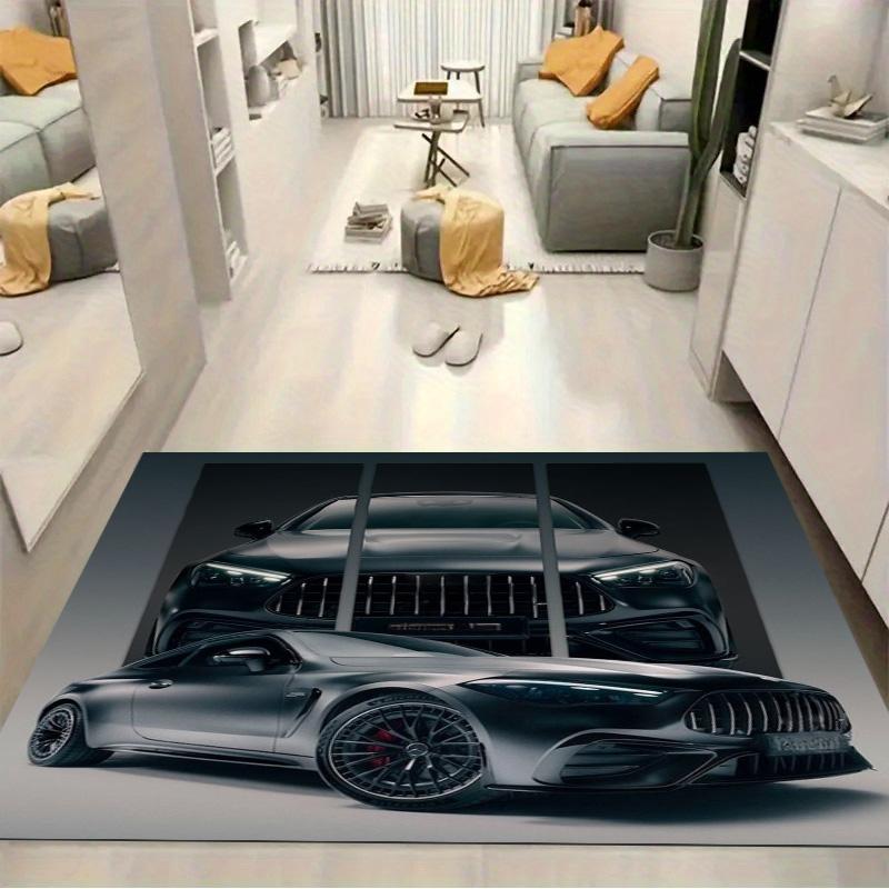 Matte Dark‑Grey Luxury Sport Car Dual‑View Print Area Rug Non‑Slip Rectangular Floor Mat Auto Fan Decor for Gaming Bedroom Living Room