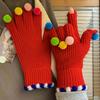 Korean Style Full Finger Mittens Colorful Hairball Cycling Driving Gloves Knitting Gloves  Outdooor