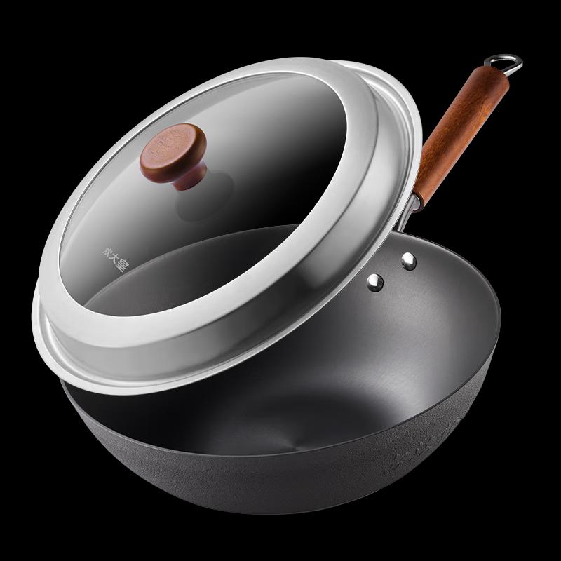 COOKER KING Traditional Lightweight Cast Iron Wok, 32cm