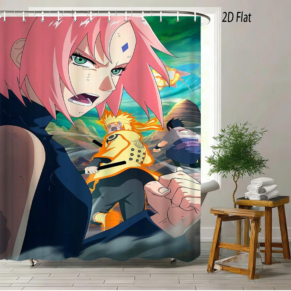 2D Flat Naruto Anime Itachi Uchiha Sharingan Akatsuki Cloak Print Waterproof Shower Curtain For Bathroom Decor
