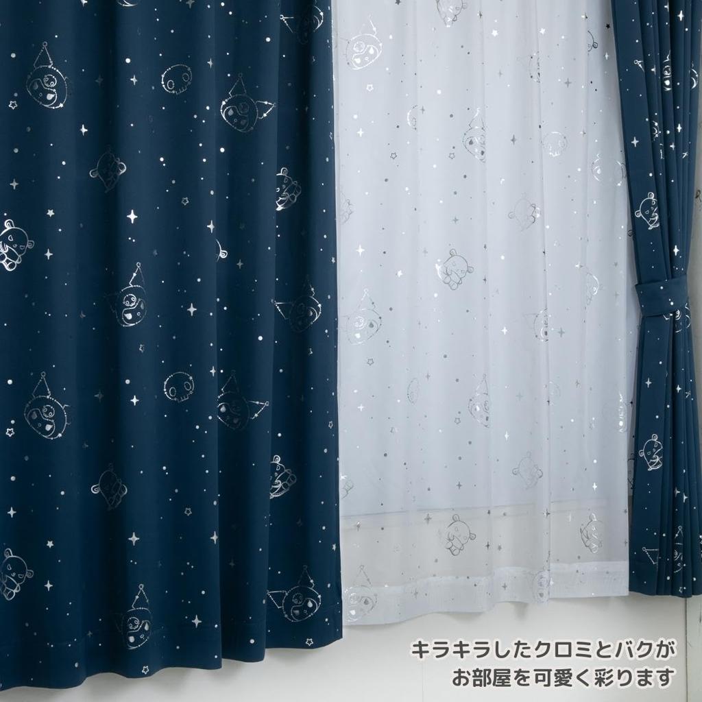 Комплект кружевных штор Sanrio Kuromi Glitter UV Protection, ширина 100 x длина 198 см, 2 шт., SS-12-208-22
