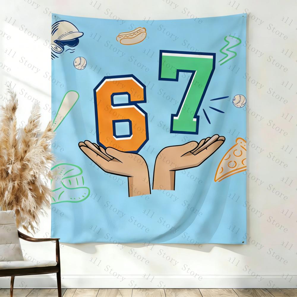 67 Baseball Birthday Banner Backdrop Sign 67 Meme Tapestry Six Seven Gen Z Kids Party Decor Tapestry Living Room Tapestry