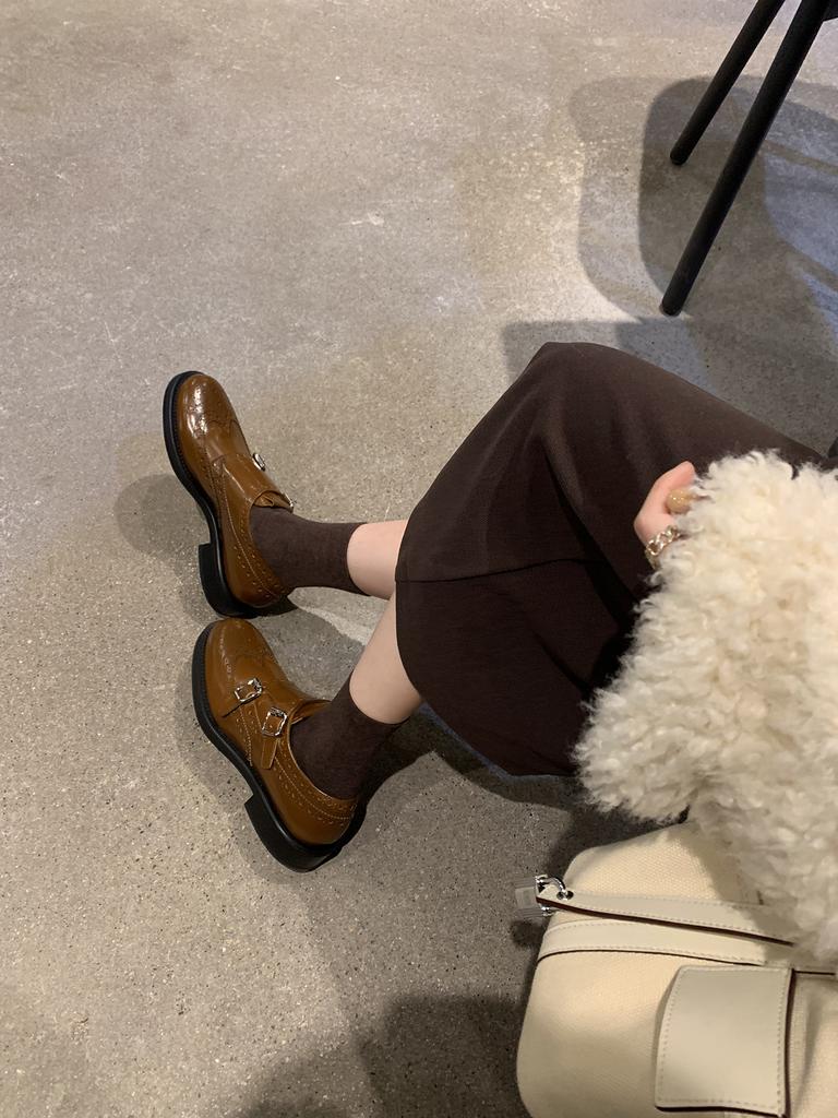 Виноградная мать тот же стиль, изысканная резная пряжка для ремня в стиле барокко, лоферы, оксфорды, одинарная обувь, маленькие кожаные туфли Манч, женские