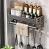 Wall Mounted Kitchen Storage Rack Multifunctional Waterproof  Holder Seasoning Storage Rack Large Capacity Tool Storage Rack