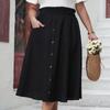 Plus Size Button High Waist Half-body Skirt Summer Loose Big Swing Skirt Temperament Elegant Skirt EMA