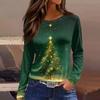 Women's Fashion Casual Slit Hem Round Neck Long Sleeve Loose Printed T-Shirt Top