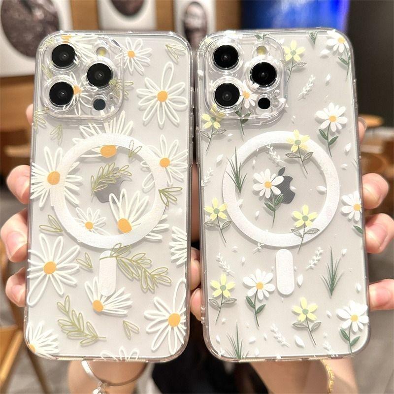 Роскошный Магнитный Чехол Clmj с Рисунком Маленькой Хризантемы Magsafe для Samsung Galaxy S24 S23 S22 S21 S20 FE Plus Ultra 5G