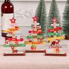 Mini Christmas Tree Wood Craft Ornament with Lettering Prints Lovely Cartoon Wooden Xmas Tree Decoration Christmas Party Home Table Decoration