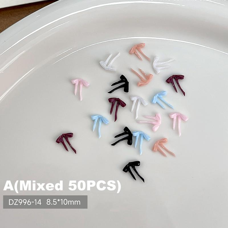 50 Pcs For DIY Manicure And Salon Decoration Soft Mini Bow Shape Nail Art Charms Mix Color 3D Bowknot Resin Accessories