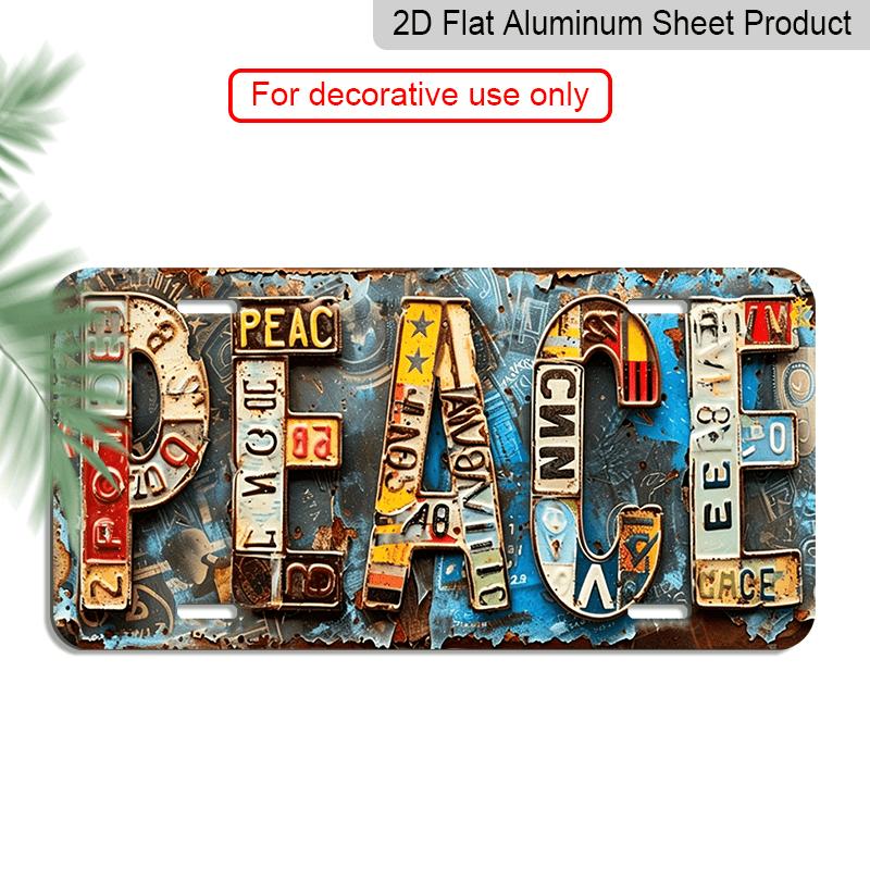2D Flat Vintage Metal Sign/1pc/Outdoor Aluminium Decorative Sign (11.8×5.9inch)/"PEACE" Colorful Letter Scene/Retro Inspirational Wall Art for Cafe