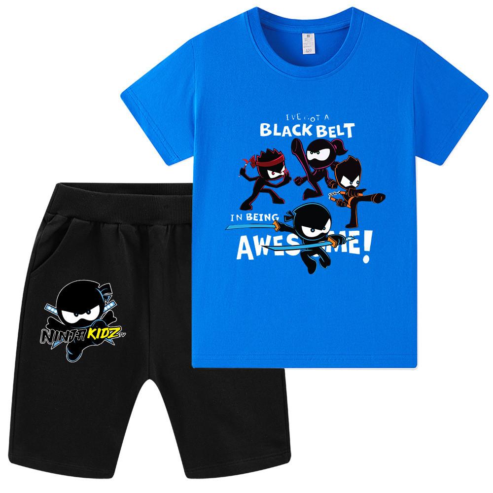 WA1171 2 шт./комплект Детские Девочки Мальчики NINJA KIDZ Принт Футболка с коротким рукавом Комплекты шорт