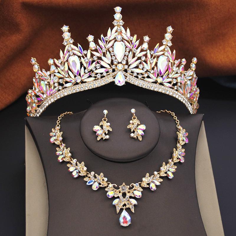 Bridal Jewelry Sets for Women Wedding Crown Birthday Tiaras and Choker Necklace Earrings Bride Party Costume Jewelry Accessories