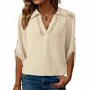 2026 Модный Повседневный Однотонный Топ для Женщин с V-образным Вырезом, Рукавом Три Четверти, Универсальный
