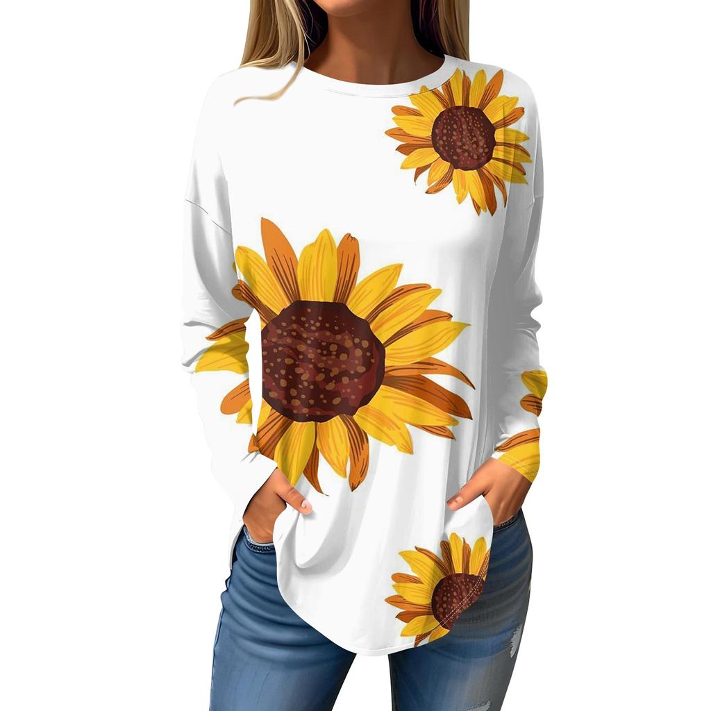 Fashion Women's Casual Long Sleeved Round Neck Printed Tops