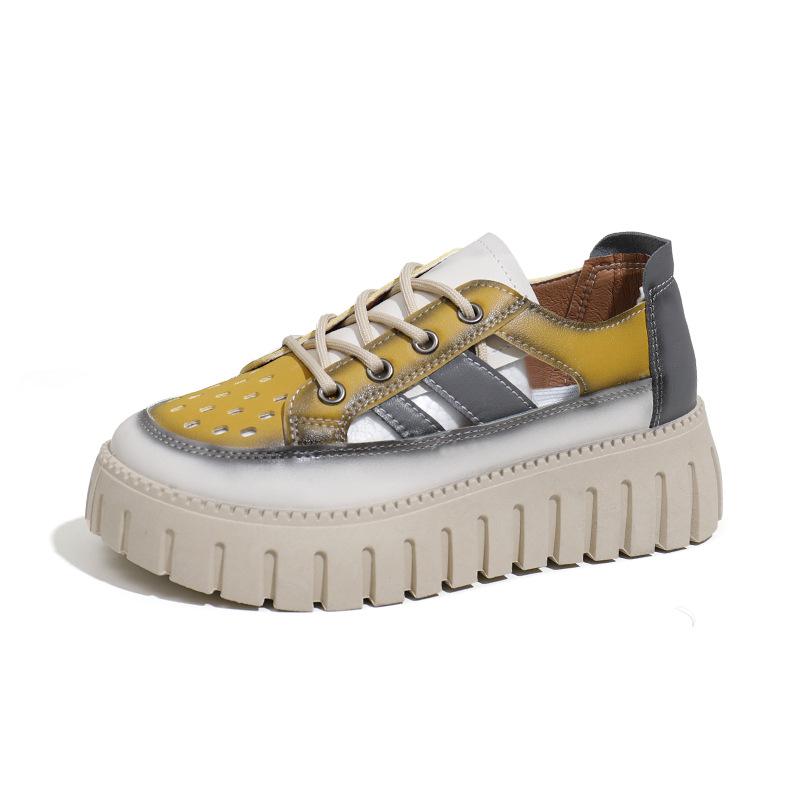 Дышащие белые туфли с низким берцем для женщин, новые летние туфли с большой головкой, повседневные кроссовки на толстой подошве