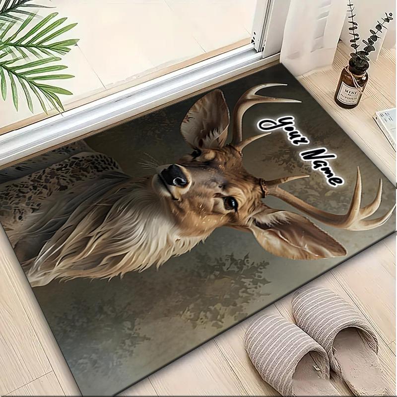 1PC Custom Name Deer Portrait Theme Floor Mat Ideal for Living Room, Game Rooms, Office, Bedroom,Floor Mat Playful Design