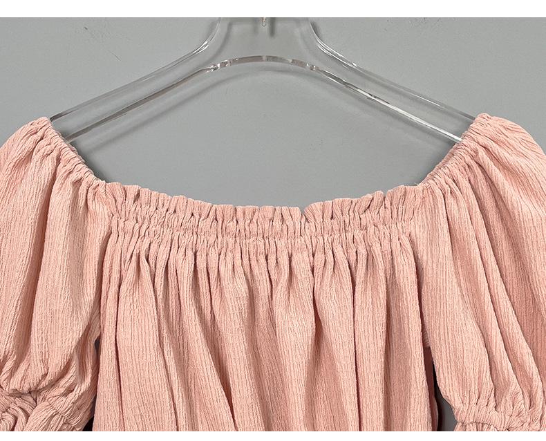 Корейский укороченный топ с рюшами, открытыми плечами, пышными рукавами и кружевом