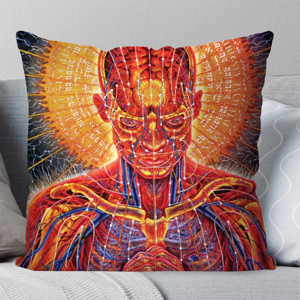 A- Alex Gray Trippy Psychedelic Pillow Case Square Pillow Bedroom Sofa Leisure Comfort Cushion Living Room Home Decoration 40X40