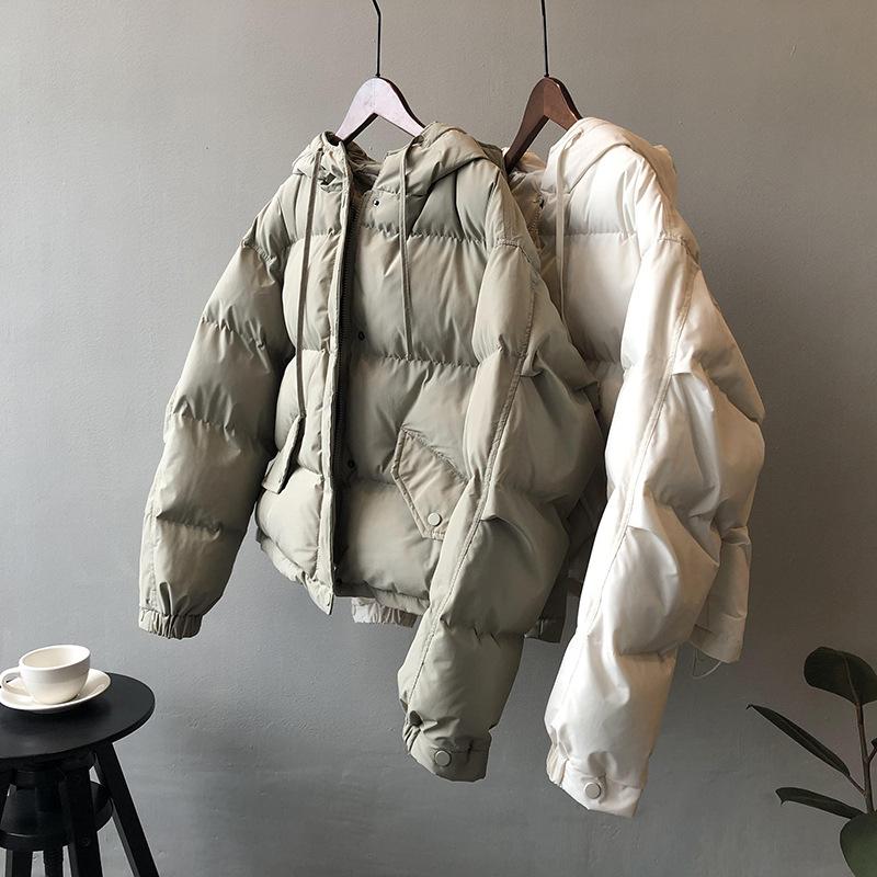 Solid Women's Winter Down Jacket Hooded Collar Short Single-Breasted Coat Preppy Style Parka Ladies Chic Outwear Female