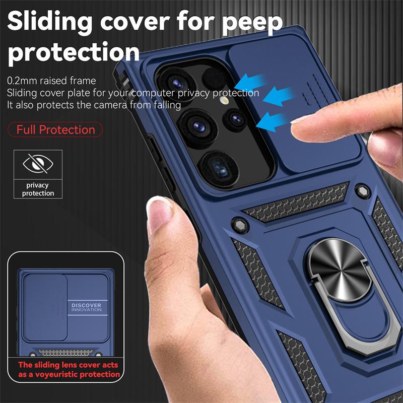 Чехол-накладка Slide Lens Protect Armor для Samsung Galaxy S24 S23 S22 S21 S20 FE S10 Plus Note 20 Ultra Military Grade Bumpers Ring Cover