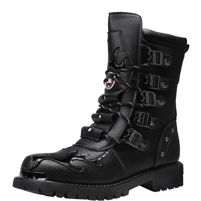 Cycling Boots Four Seasons Men's Outdoor Motorcycle Boots Plus Size High Top Casual Leather Boots Fashion British Anti Slip Boot