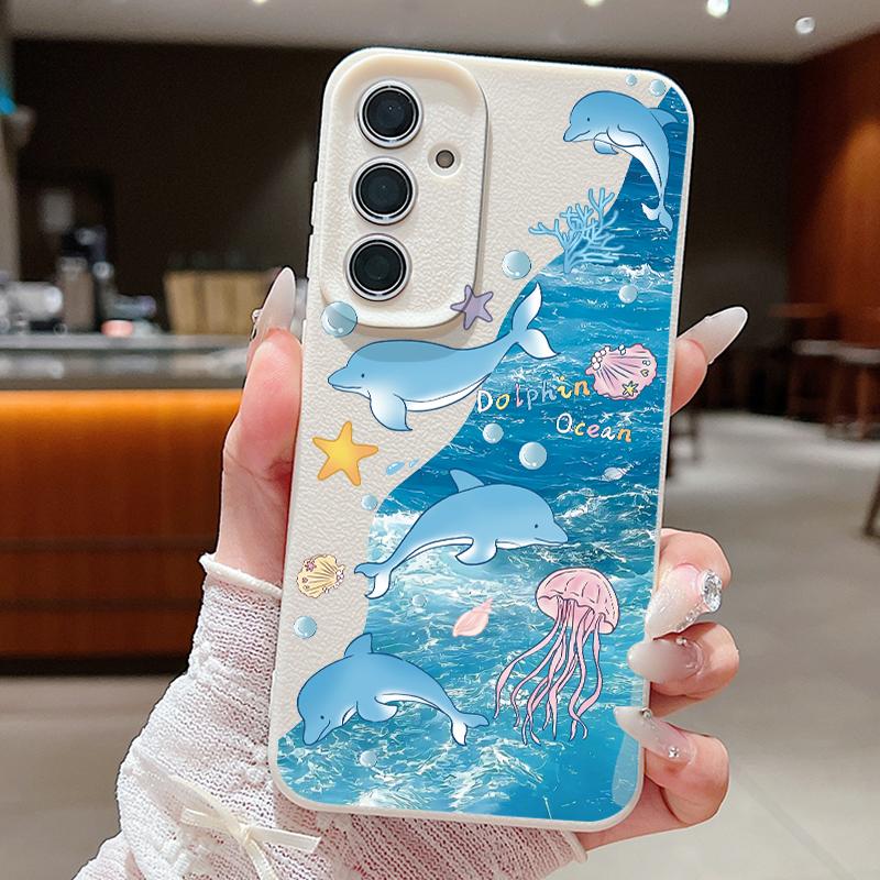 Чехол 'Звездное Море Дельфин Приключение' Для Samsung S26 S25 S24 Ultra S23 S22 S21 FE A15 A16 A17 A35 A36 A37 A54 A55 A56 A57 5G Кожаная Текстура Обложка